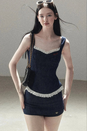 Deep Sea Denim Camisole And Shorts Set-Up