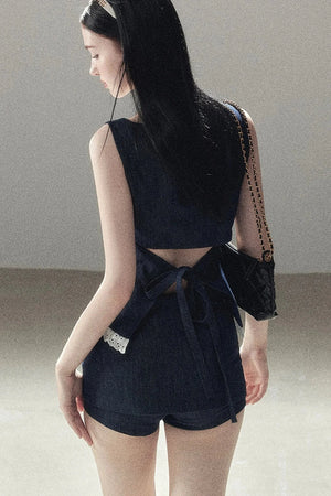 Deep Sea Denim Camisole And Shorts Set-Up