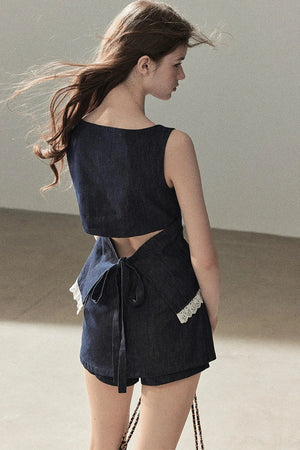 Deep Sea Denim Camisole And Shorts Set-Up