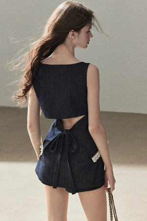 Deep Sea Denim Camisole And Shorts Set-Up