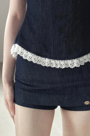 Deep Sea Denim Camisole And Shorts Set-Up