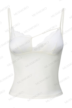 Deep V-Neck Short-Sleeve Ramie Top and Camisole Set