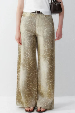 Deer Print Wide Leg Pants