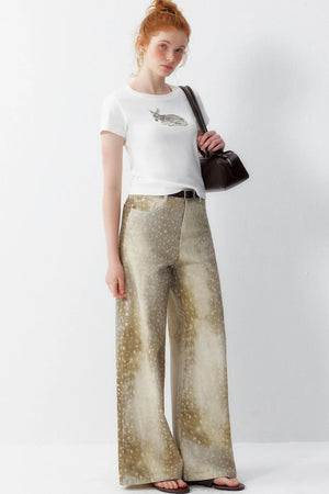 Deer Print Wide Leg Pants