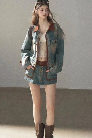 Denim Jacket & Skirt Suit Set-Up