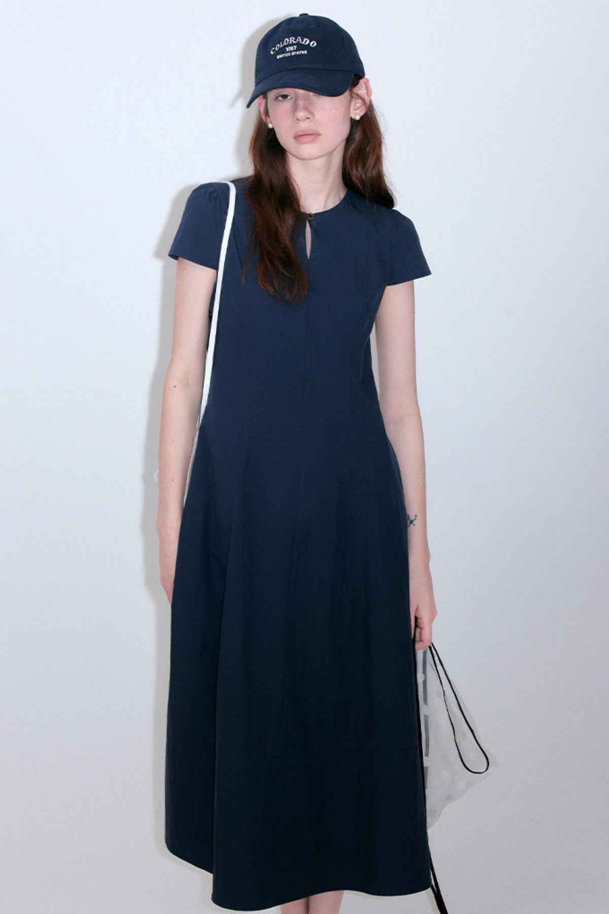 Denim Texture Cut-Out Puff Sleeve Dress