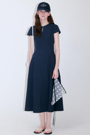 Denim Texture Cut-Out Puff Sleeve Dress