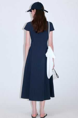 Denim Texture Cut-Out Puff Sleeve Dress