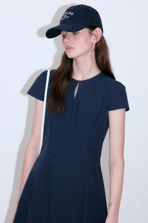 Denim Texture Cut-Out Puff Sleeve Dress