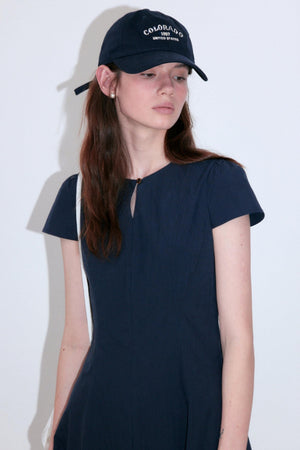 Denim Texture Cut-Out Puff Sleeve Dress