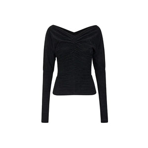 Design Pleated One Shoulder Long Sleeve Top