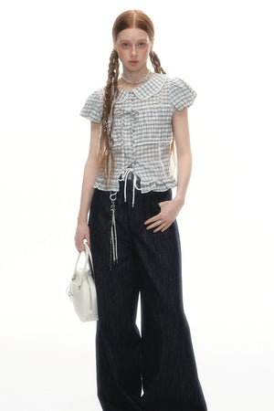 Designer Plaid Doll Collar Shirt