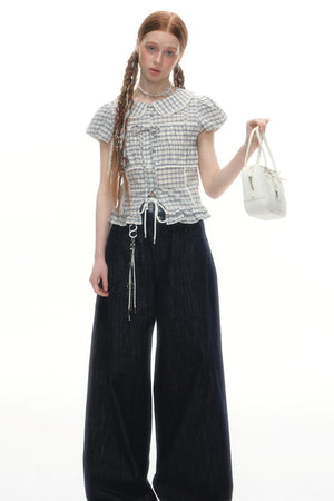 Designer Plaid Doll Collar Shirt