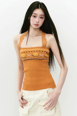 Designer Woolen Floral Halter Top