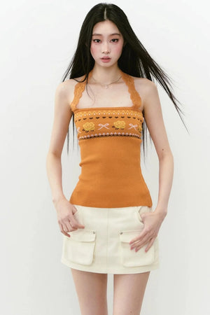 Designer Woolen Floral Halter Top