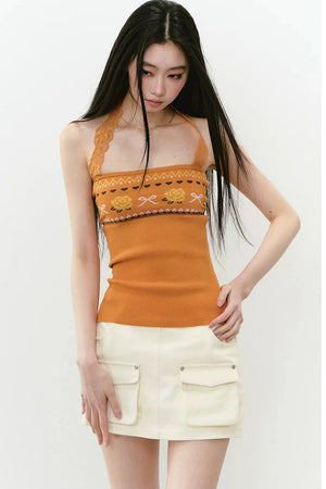 Designer Woolen Floral Halter Top