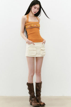 Designer Woolen Floral Halter Top