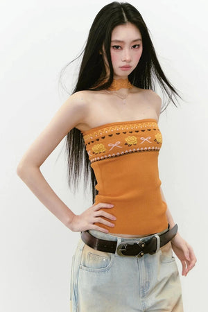 Designer Woolen Floral Halter Top