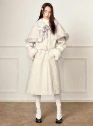 Detachable Cloak Long Tweed Coat