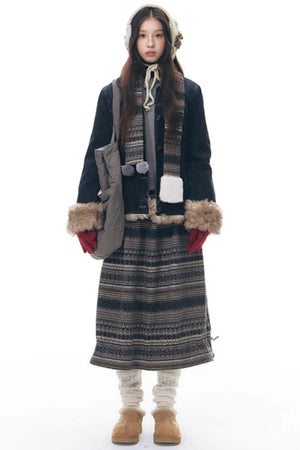 Detachable Fur Collar Denim Jacket Set-Up