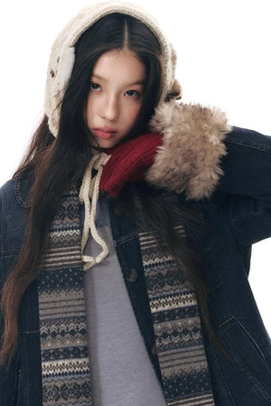 Detachable Fur Collar Denim Jacket Set-Up