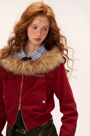 Detachable Fur Collar Double Zipper Jacket