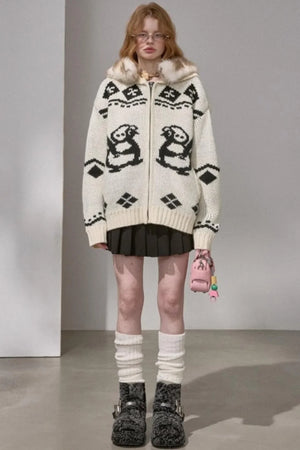 Detachable Fur Collar Knitted Cardigan
