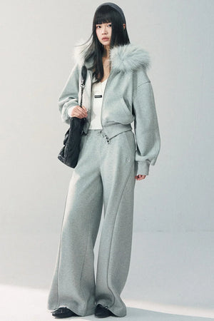Detachable Fur Collar Sweatshirt Jacket Set-Up
