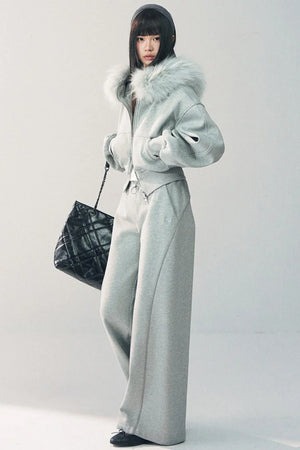 Detachable Fur Collar Sweatshirt Jacket Set-Up