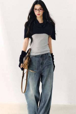 Detachable Shawl Knit Top Set-Up