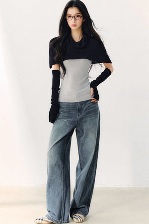 Detachable Shawl Knit Top Set-Up