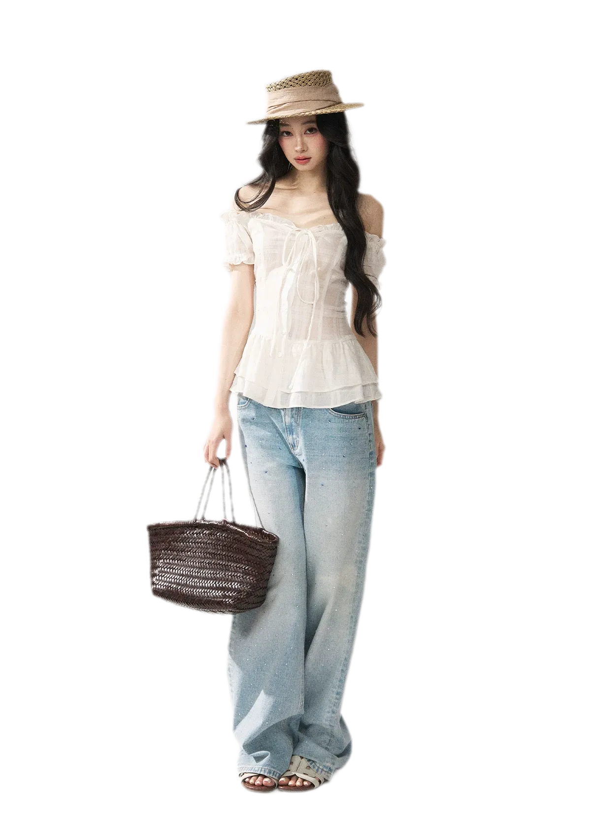 Crystal Trim Denim Pants
