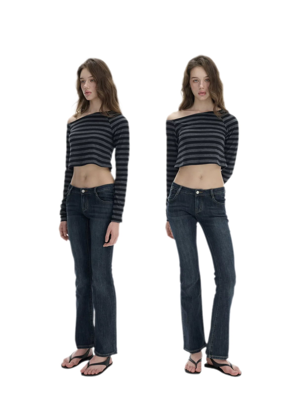 Striped Asymmetric Cropped Shoulder Top