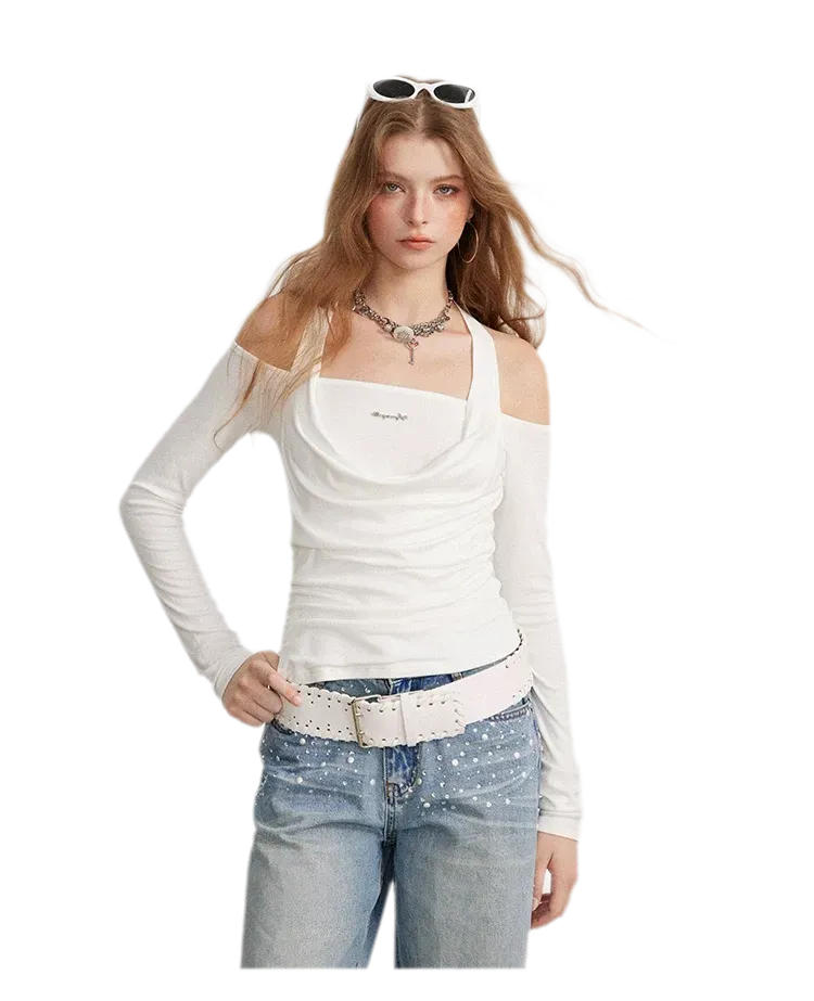 Draped Off-Shoulder Long-Sleeve Top