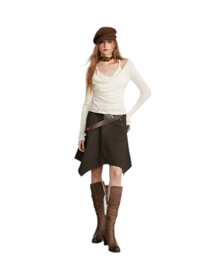 Cotton Utility Asymmetric Midi Skirt
