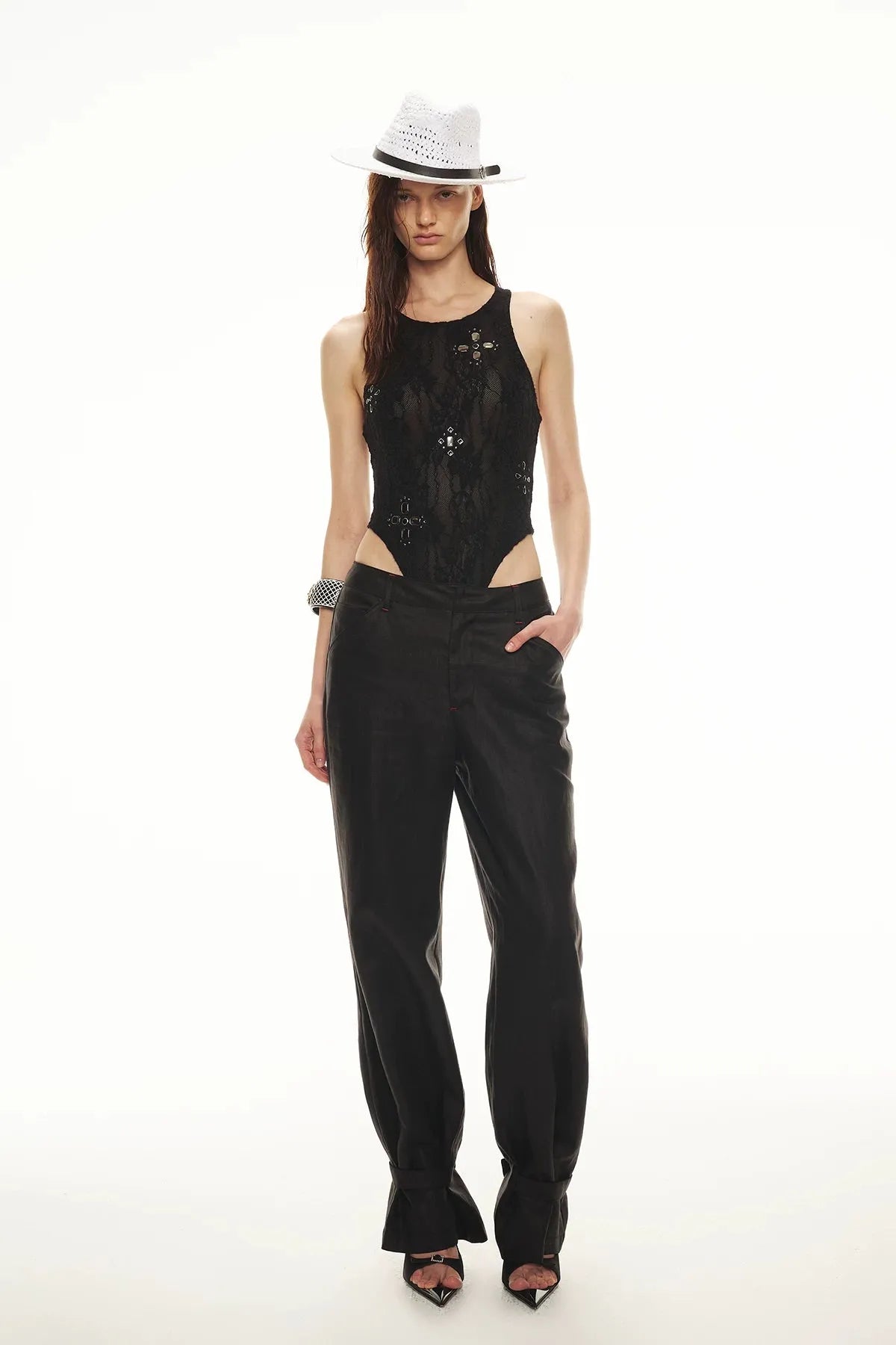 Tencel Linen Vintage Contrast Stitch Casual Pants