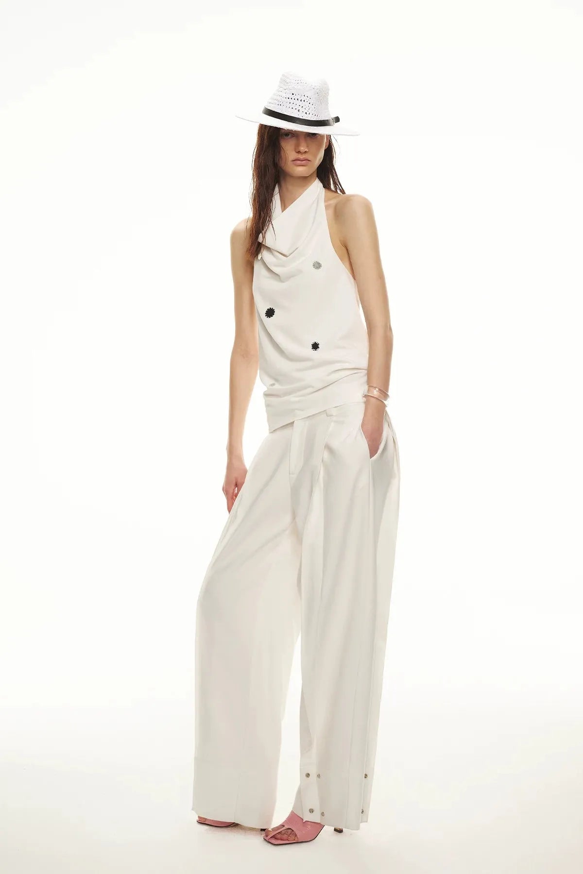 Minimalist Draped Neck Hand-Sewn Lens Halter Top
