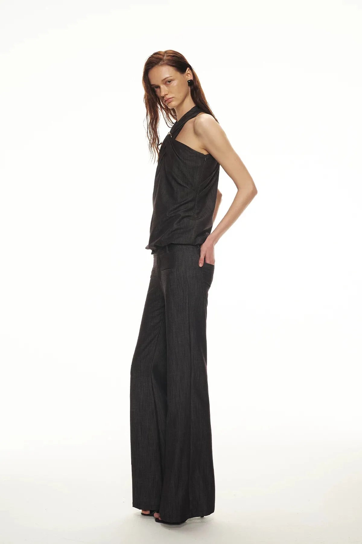Tencel Hollow Halter Top & Flared Pants Set