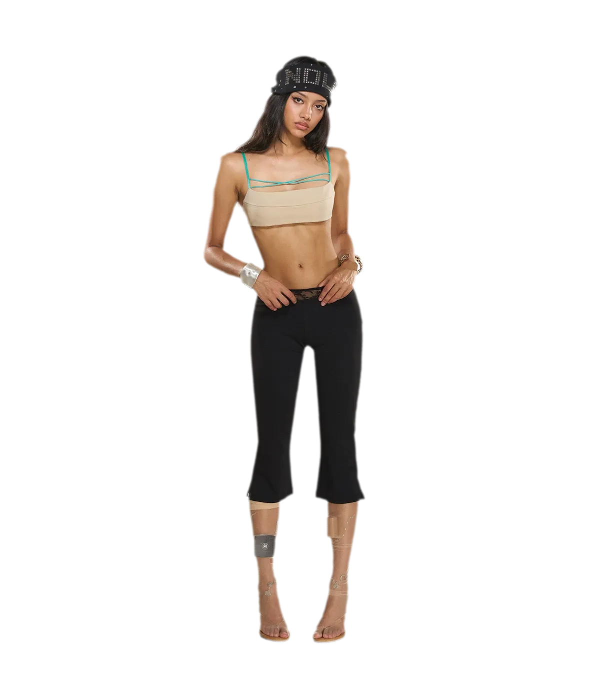Lace Waistband Cropped Flare Pants