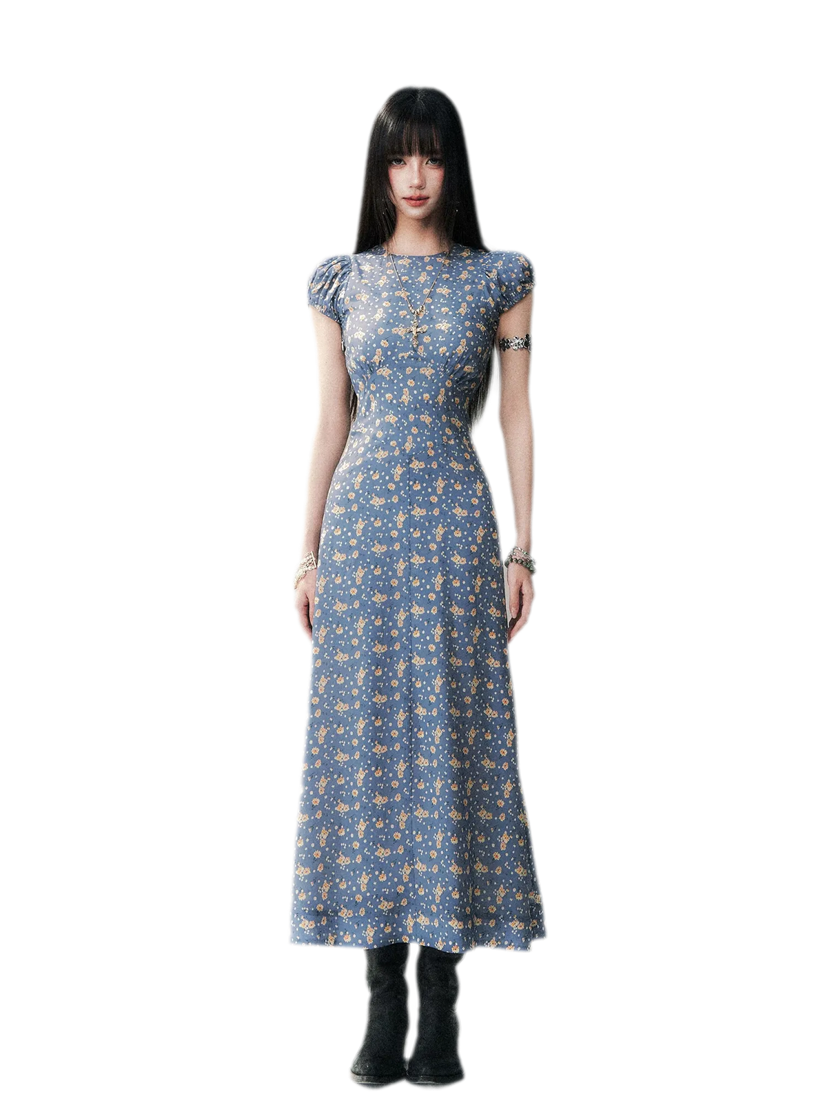 Blue Floral Tencel Dress