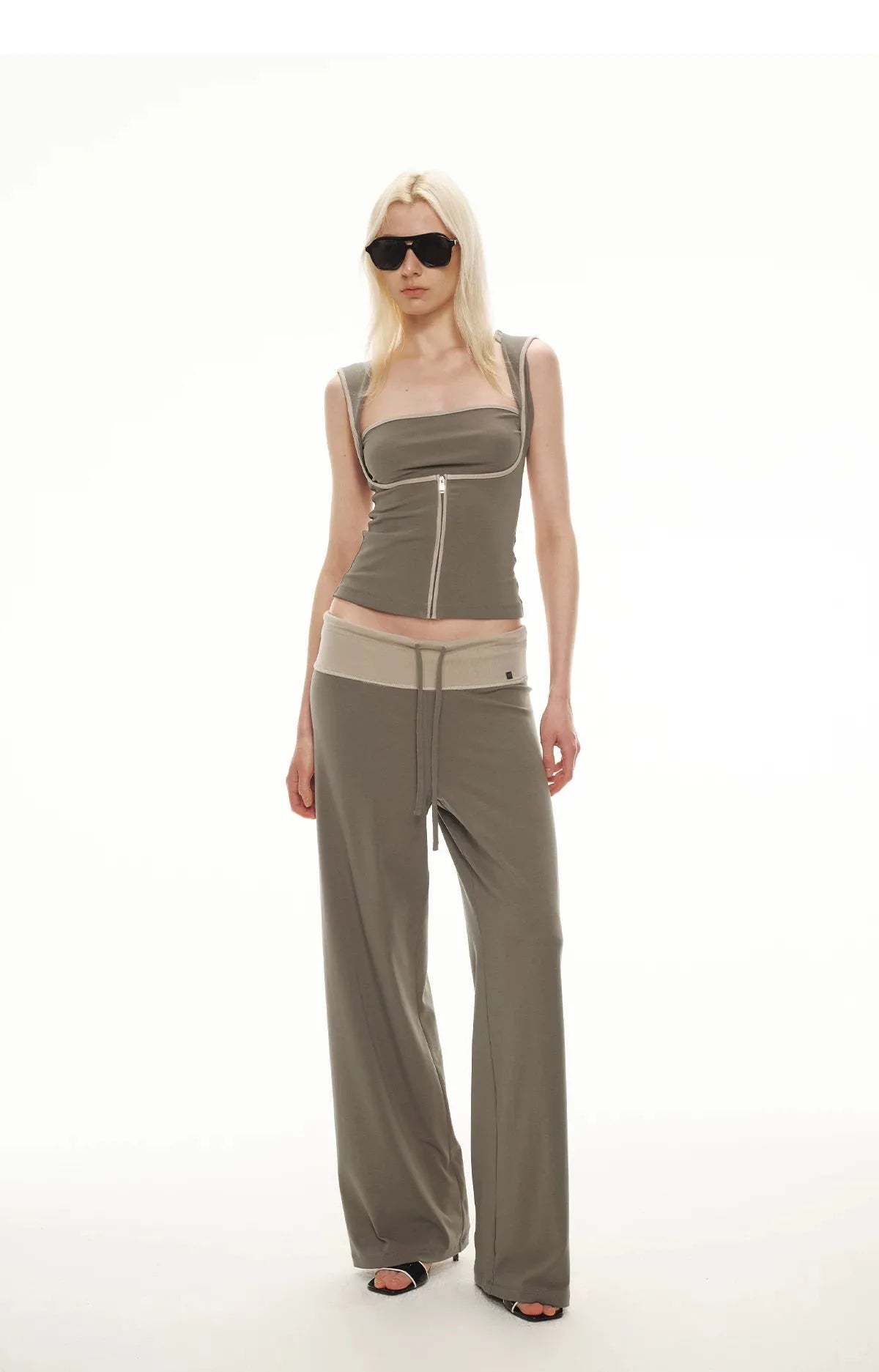 Tencel Knit Two-Piece Hoodie Vest & Drawstring Pants