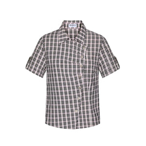 Diagonal Placket Plaid Blouse