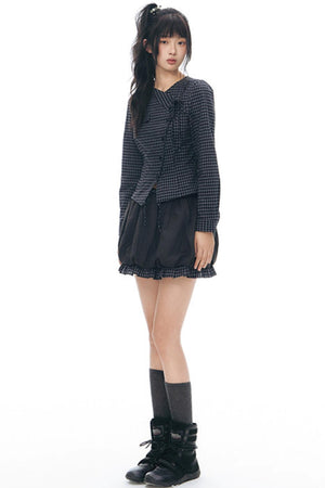 Diagonal Plaid Shirt and Floral Skirt Set-Up