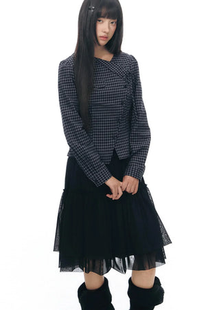 Diagonal Plaid Shirt and Floral Skirt Set-Up