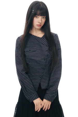 Diagonal Plaid Shirt and Floral Skirt Set-Up
