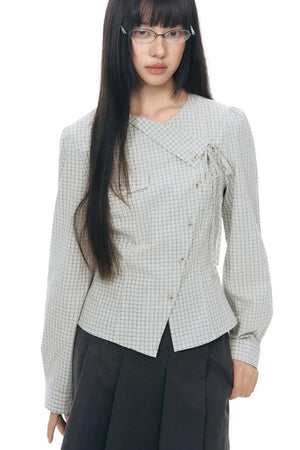 Diagonal Plaid Shirt and Floral Skirt Set-Up
