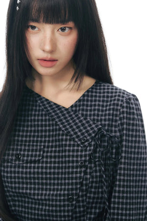 Diagonal Plaid Shirt and Floral Skirt Set-Up