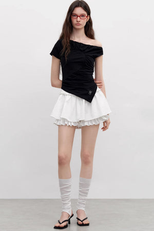 Diagonal Shoulder Waist T-Shirt