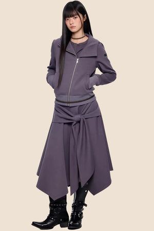 Diagonal Zipper Hooded Jacket Set-Up