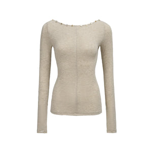 Diamond Khaki V-Neck One-Shoulder Top